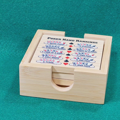 Poker Hand Rankings Bamboo Coasters - Set of 4 with Holder