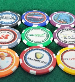 Variety of custom poker chips