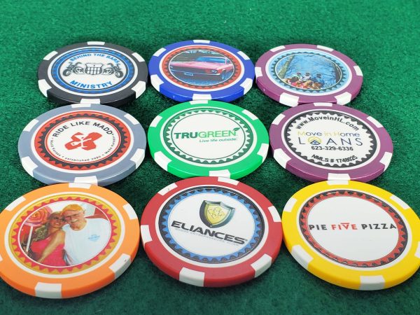 Variety of custom poker chips