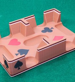 Fancy brownish card caddy holder showing spades, hearts, clubs and diamonds