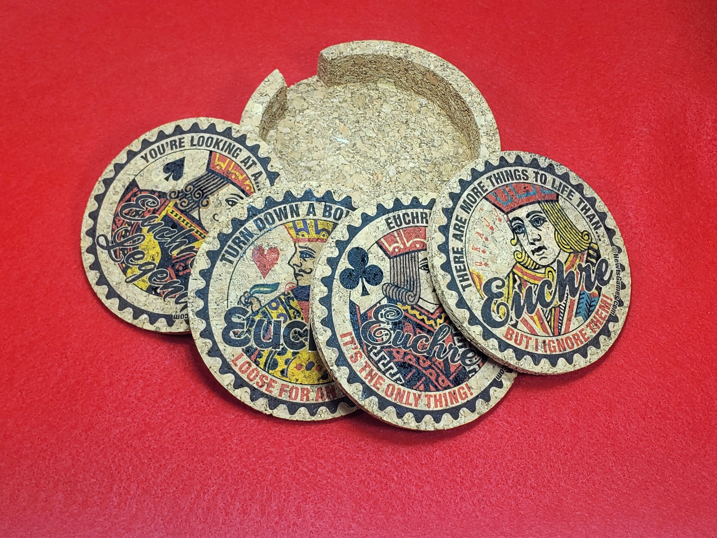 Corked Euchre Legend Coaster Set - Perfect gift for the euchre player in your life - Euchre Tournament Award - Set of 4 coasters in holder - Image 2