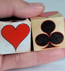 Set of 2 natural wood suited trump markers - 1-1/4" blocks indicate what is trump for card games like Pinochle, Bridge, Euchre