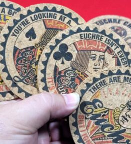 Corked Euchre Legend Coaster Set - Perfect gift for the euchre player in your life - Euchre Tournament Award - Set of 4 coasters in holder
