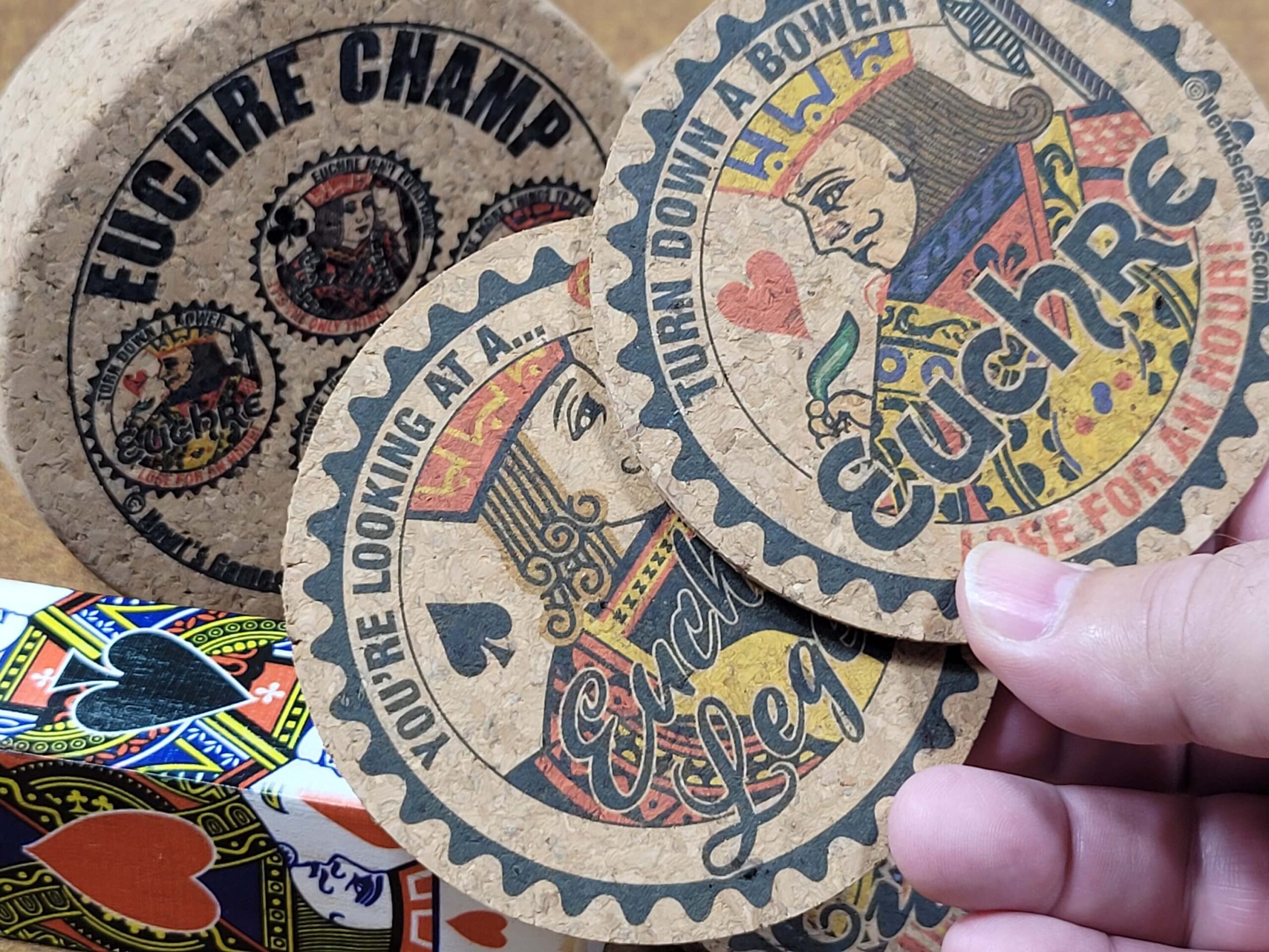 Corked Euchre Legend Coaster Set - Perfect gift for the euchre player in your life - Euchre Tournament Award - Set of 4 coasters in holder - Image 6