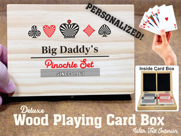 Personalized Pinochle Player, Wood Playing Card Box - Striped Royalty