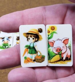 Chibi Farm Character and Animal Mahjong Tile Match or Seaside Escape Game - Also used to play games like Memory Match, Go Fish - Made in USA