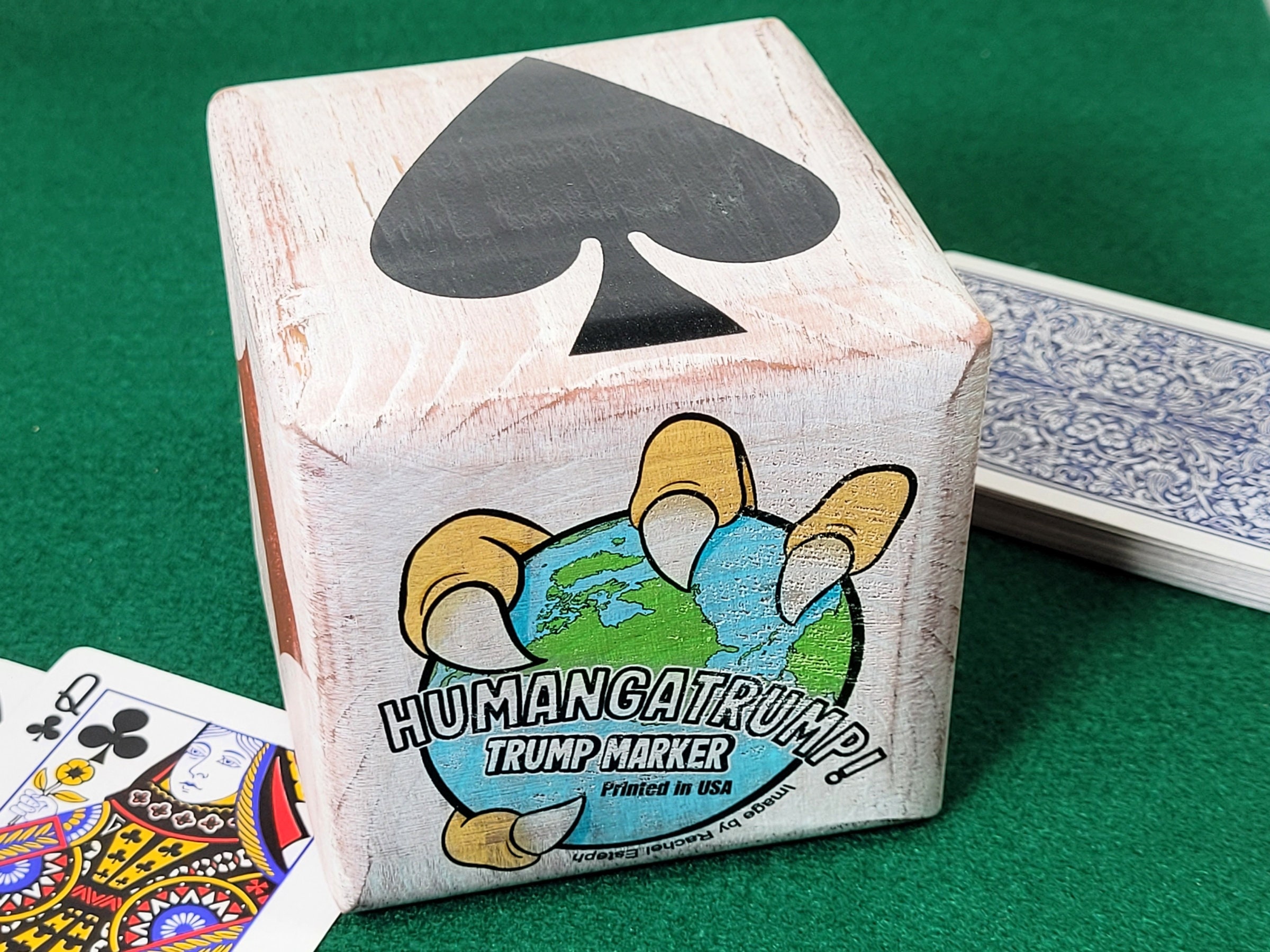 Distressed Wood Trump Indicator Cube: Humangatrump Card Game Marker - Image 2