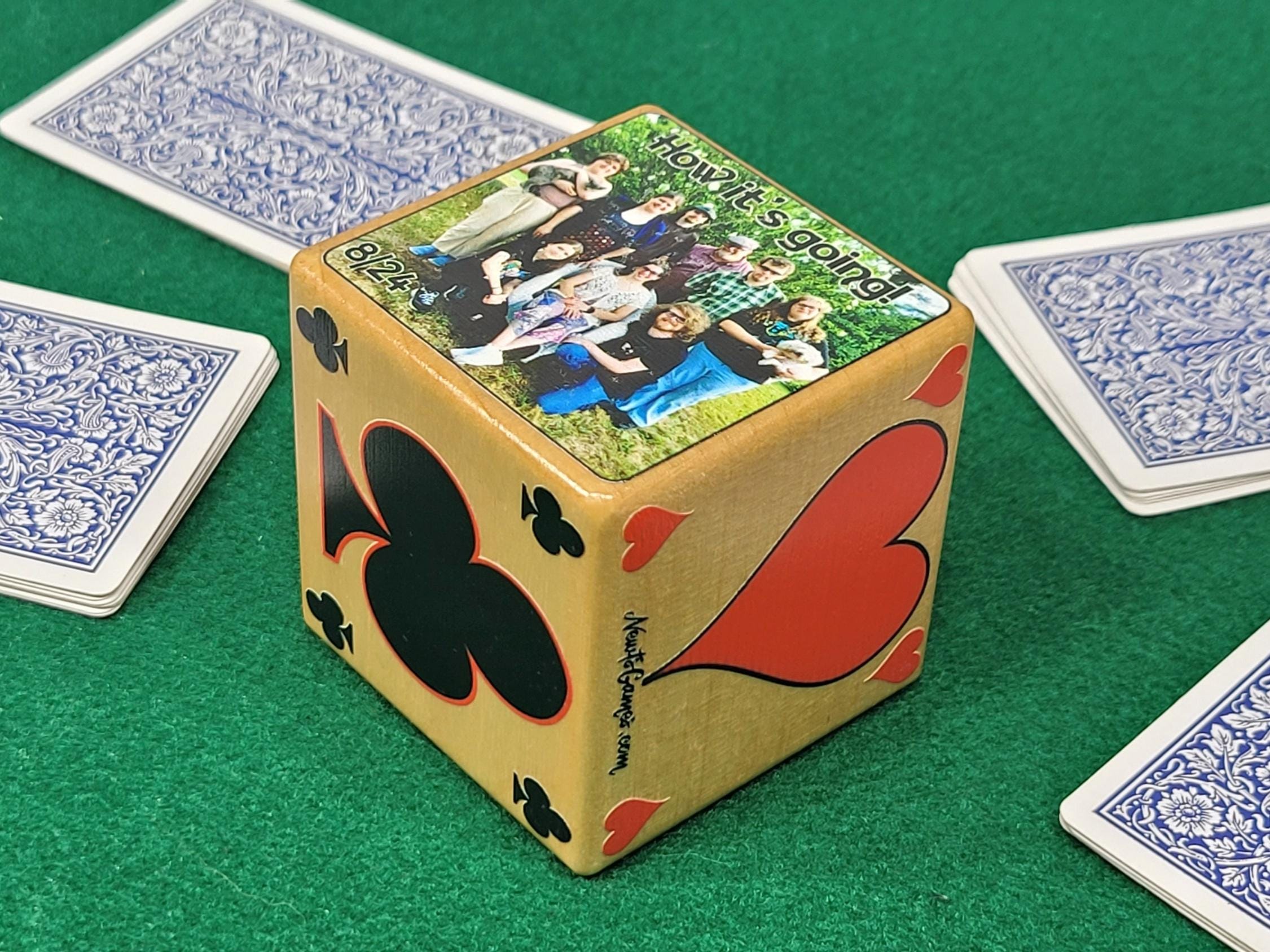 Personalized Photo Card Game Marker: Stained Wood Cube, Euchre, Pinochle Bridge