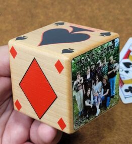 68d5ab168fd2079887957436.jpg Personalized Photo Card Game Marker: Stained Wood Cube, Euchre, Pinochle Bridge