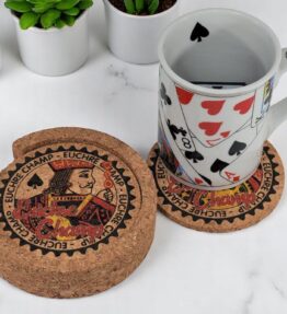 Euchre Champ Corked Coaster Set: Card Game Night Decor