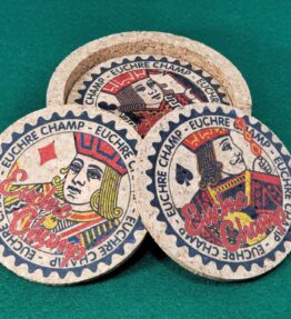 Euchre Champ Corked Coaster Set: Card Game Night Decor