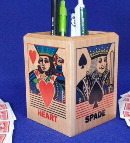68d5ab288fd2079887957b8c.jpg Personalized Card Player Pen and Pencil Holder: Maple Wood Card Game Desk Decor