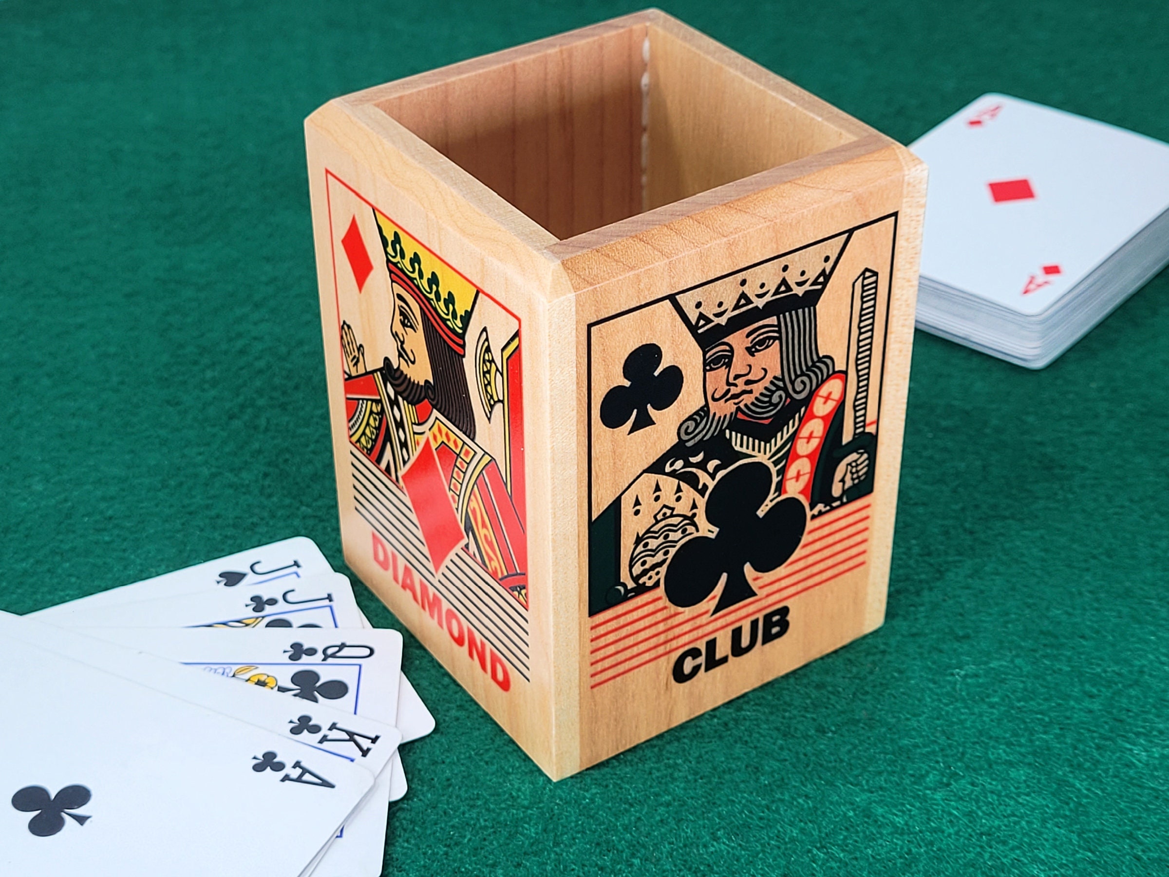 Personalized Card Player Pen and Pencil Holder: Maple Wood Card Game Desk Decor - Image 2