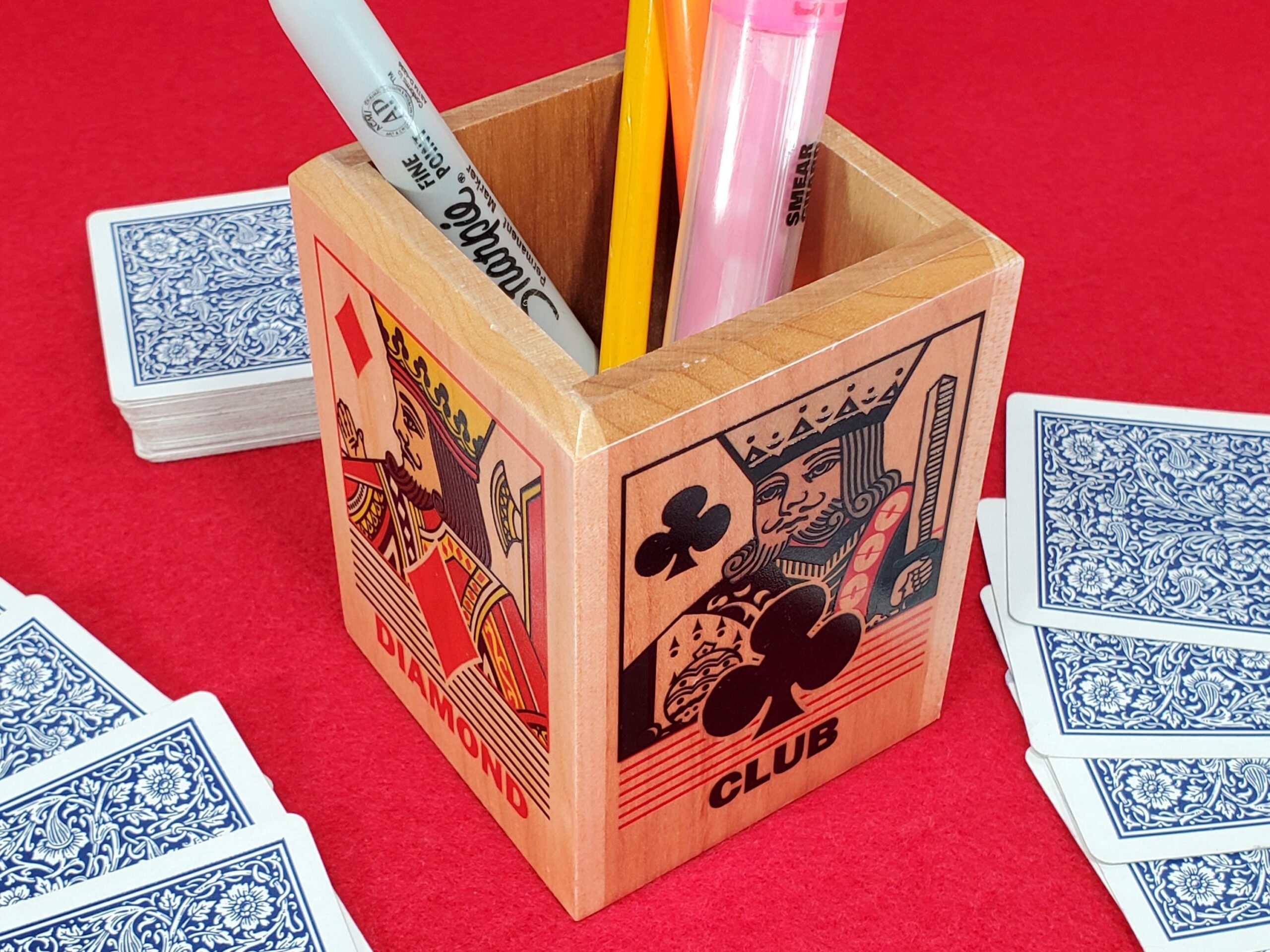 Personalized Card Player Pen and Pencil Holder: Maple Wood Card Game Desk Decor - Image 3