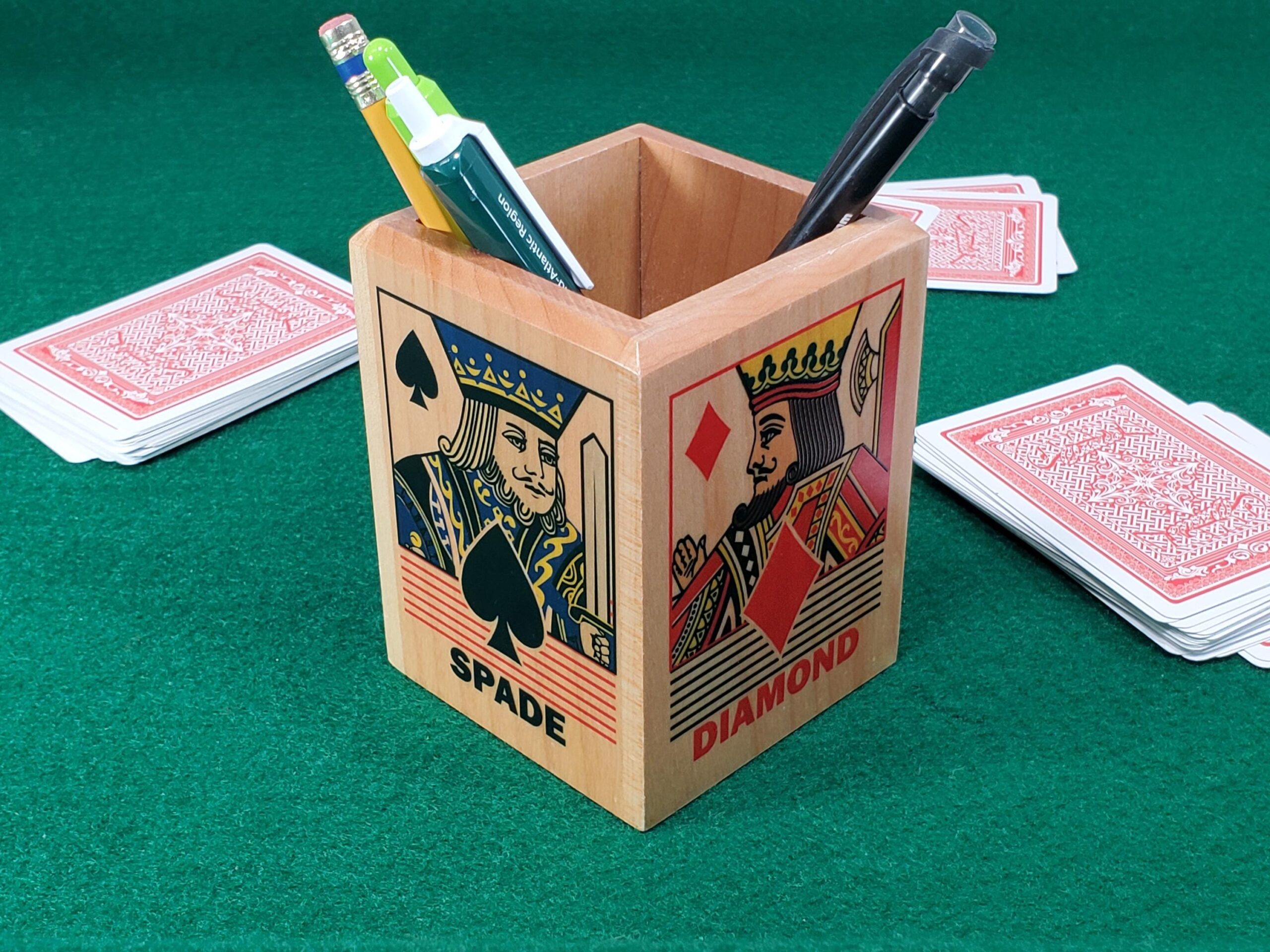 Personalized Card Player Pen and Pencil Holder: Maple Wood Card Game Desk Decor - Image 5