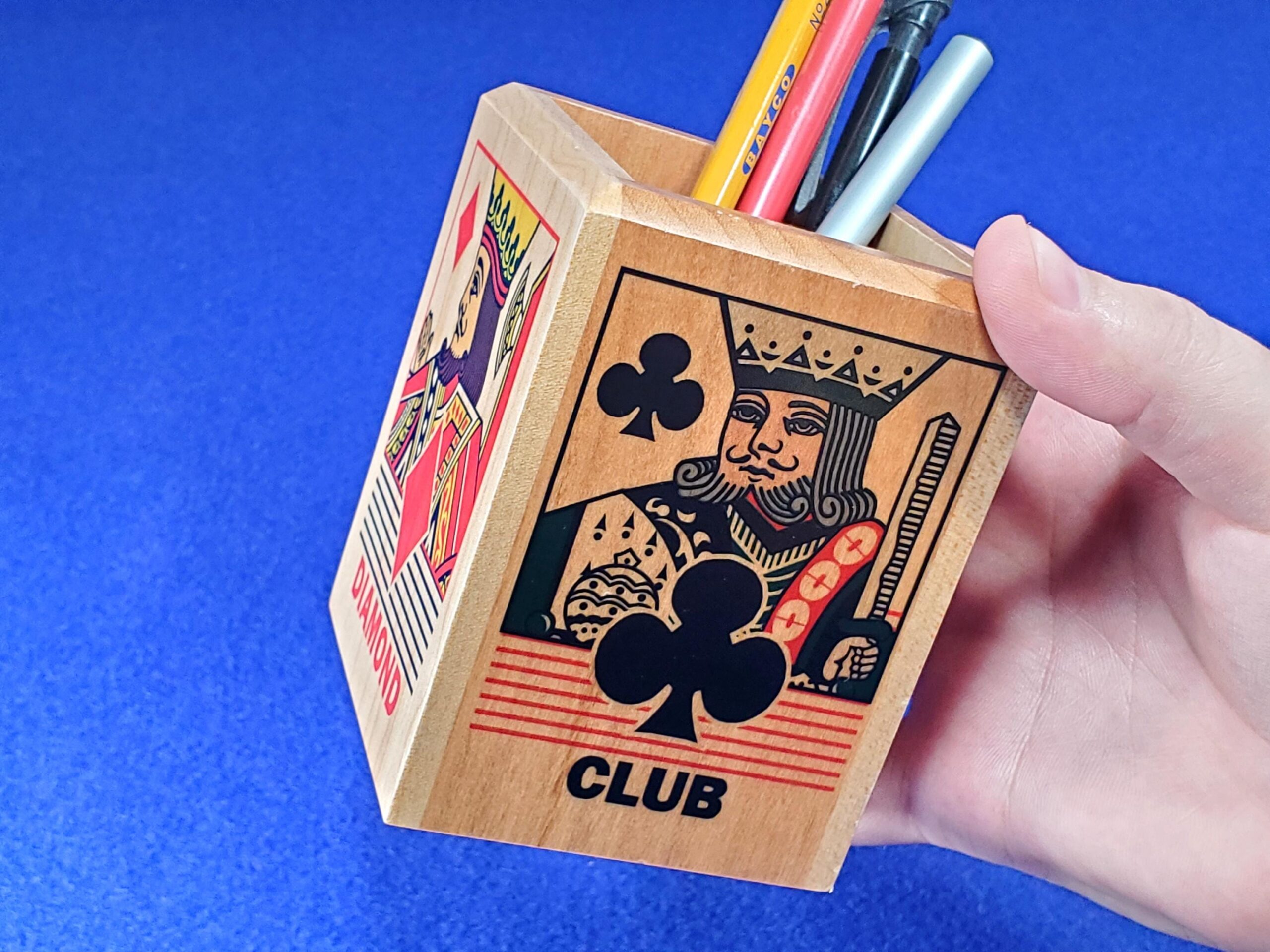 Personalized Card Player Pen and Pencil Holder: Maple Wood Card Game Desk Decor - Image 6