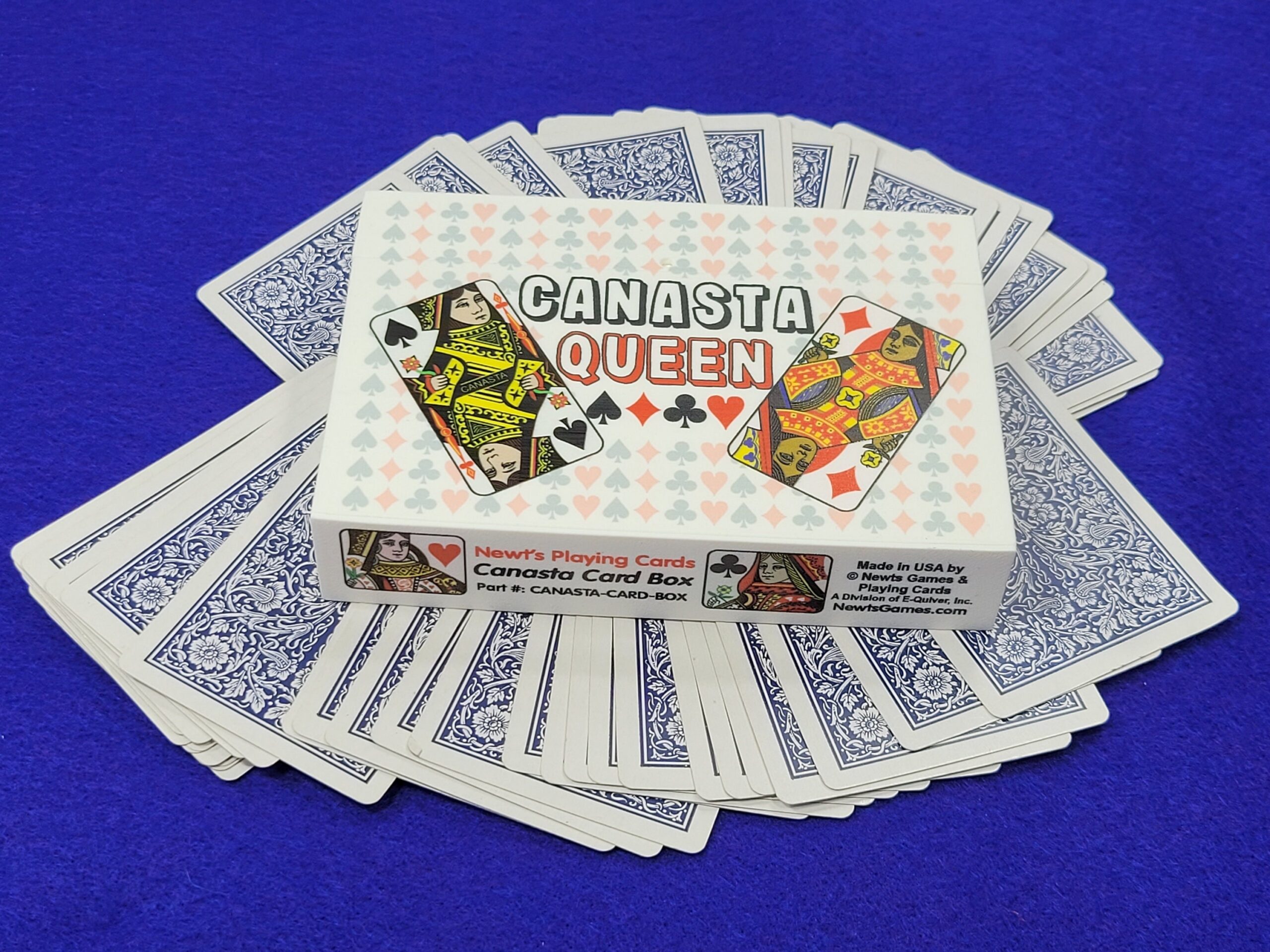 Canasta Queen Playing Card Box that features 4 queens from a deck of cards with a backdrop of pips (hearts, clubs, diamonds and spades) - Image 8