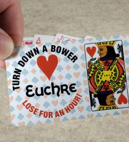 68d5ab608fd2079887958861.jpg Fun Euchre License that doubles as suited trump markers - Add photo or keep a jack , with Euchre Quotes on back | Euchre Gift | Award