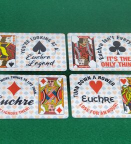 68d5ab618fd20798879588ae.jpg Fun Euchre License that doubles as suited trump markers - Add photo or keep a jack , with Euchre Quotes on back | Euchre Gift | Award