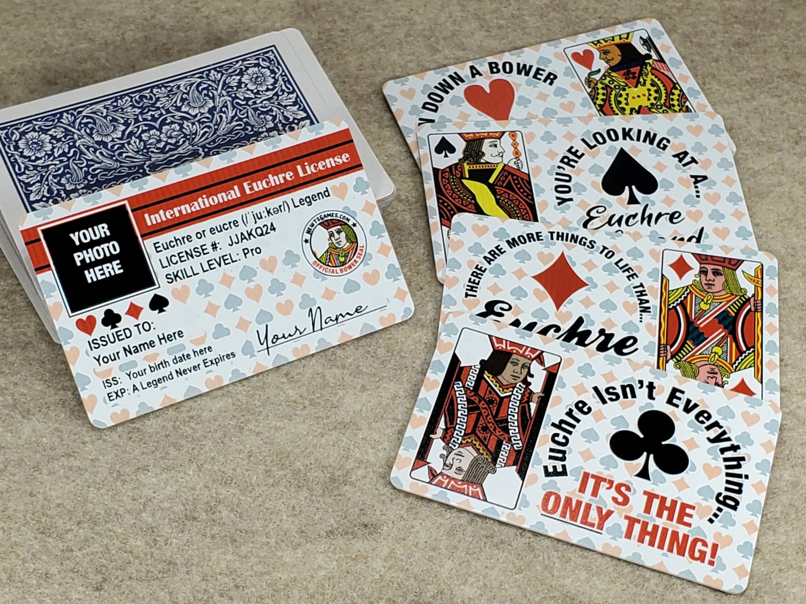 Fun Euchre License that doubles as suited trump markers - Add photo or keep a jack , with Euchre Quotes on back | Euchre Gift | Award - Image 3