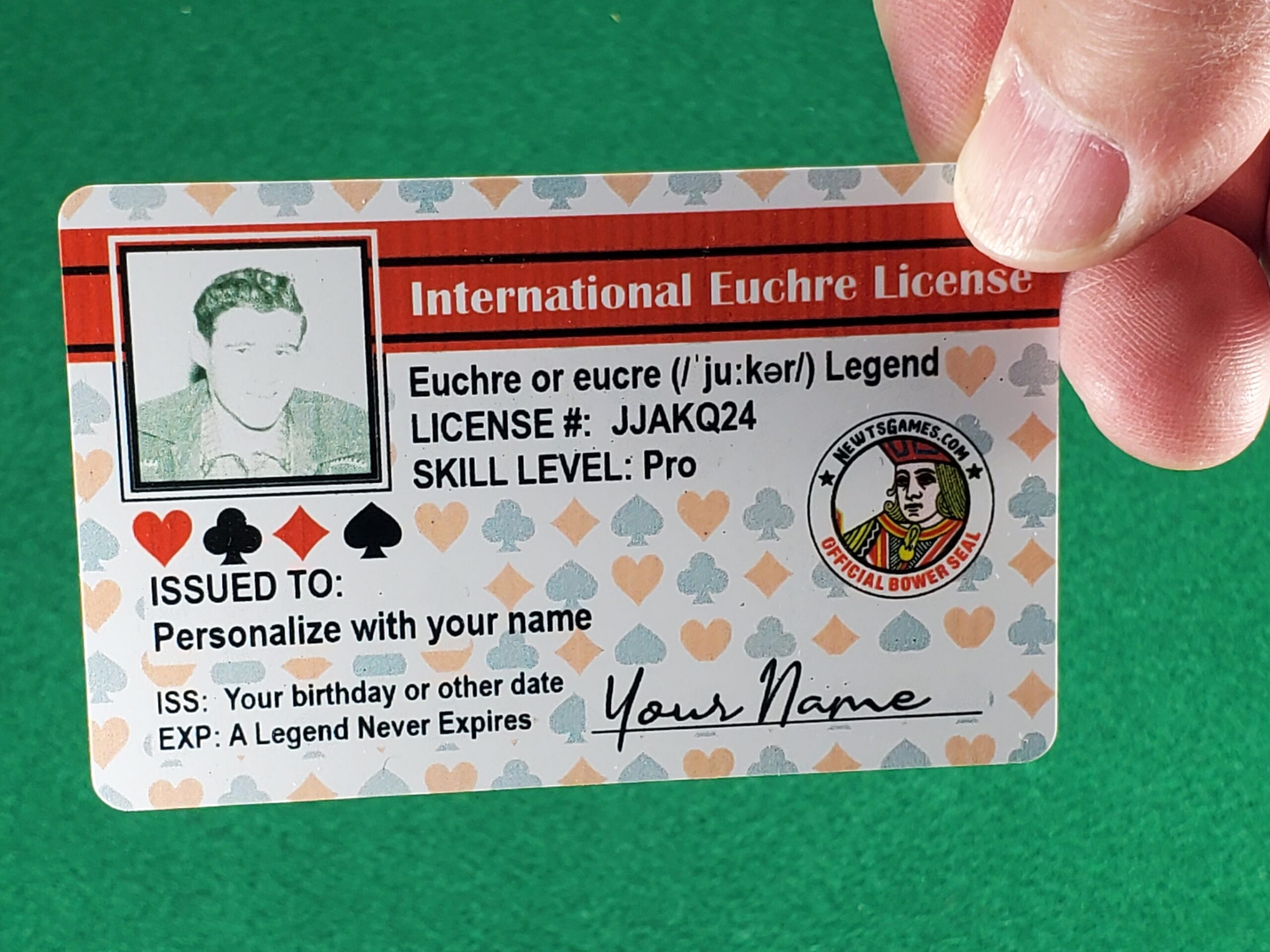 Fun Euchre License that doubles as suited trump markers - Add photo or keep a jack , with Euchre Quotes on back | Euchre Gift | Award - Image 5