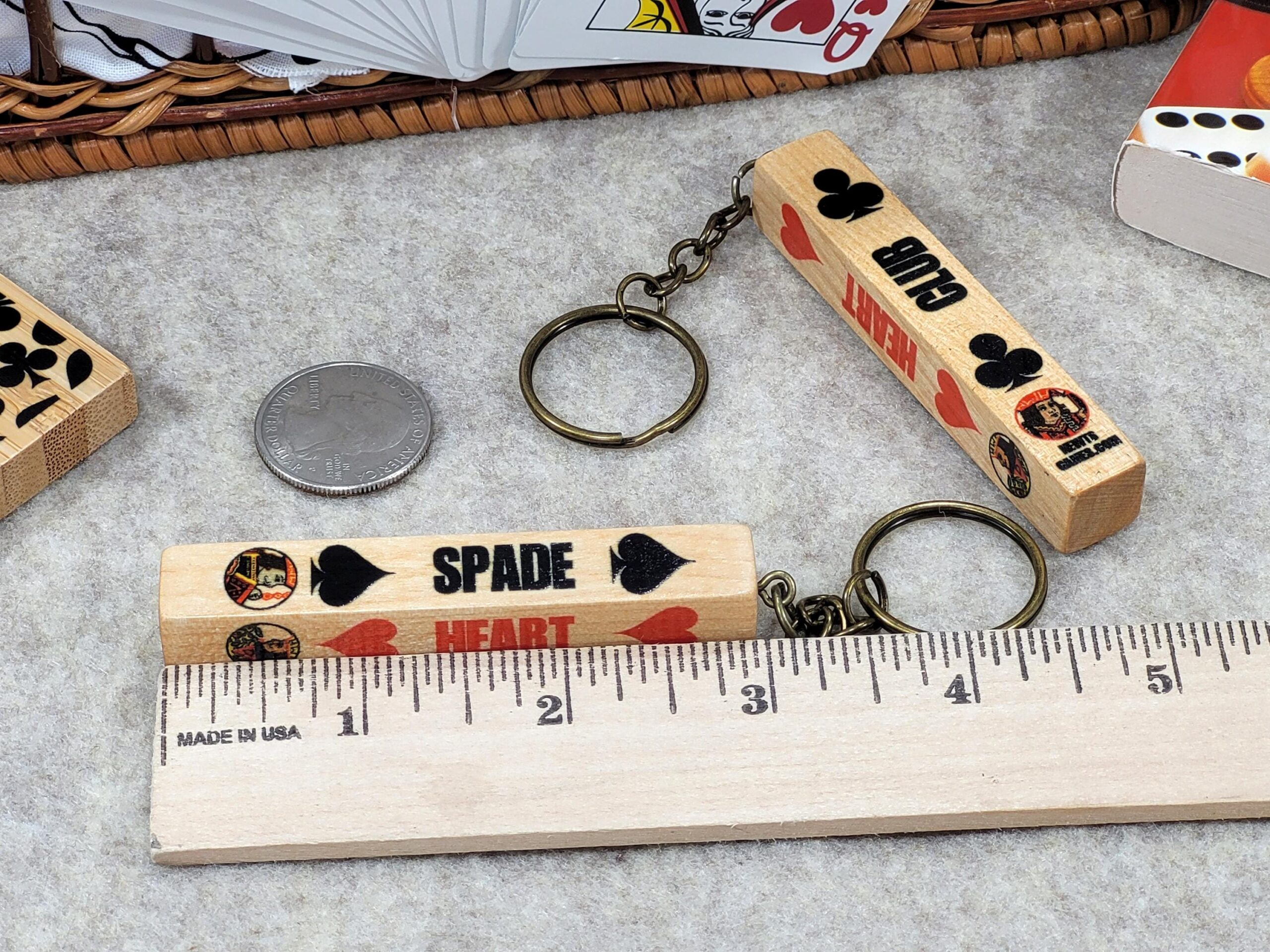 Lucky Wood Card Suit Keychain Set: Poker, Bridge, Euchre - Made in USA - Image 10