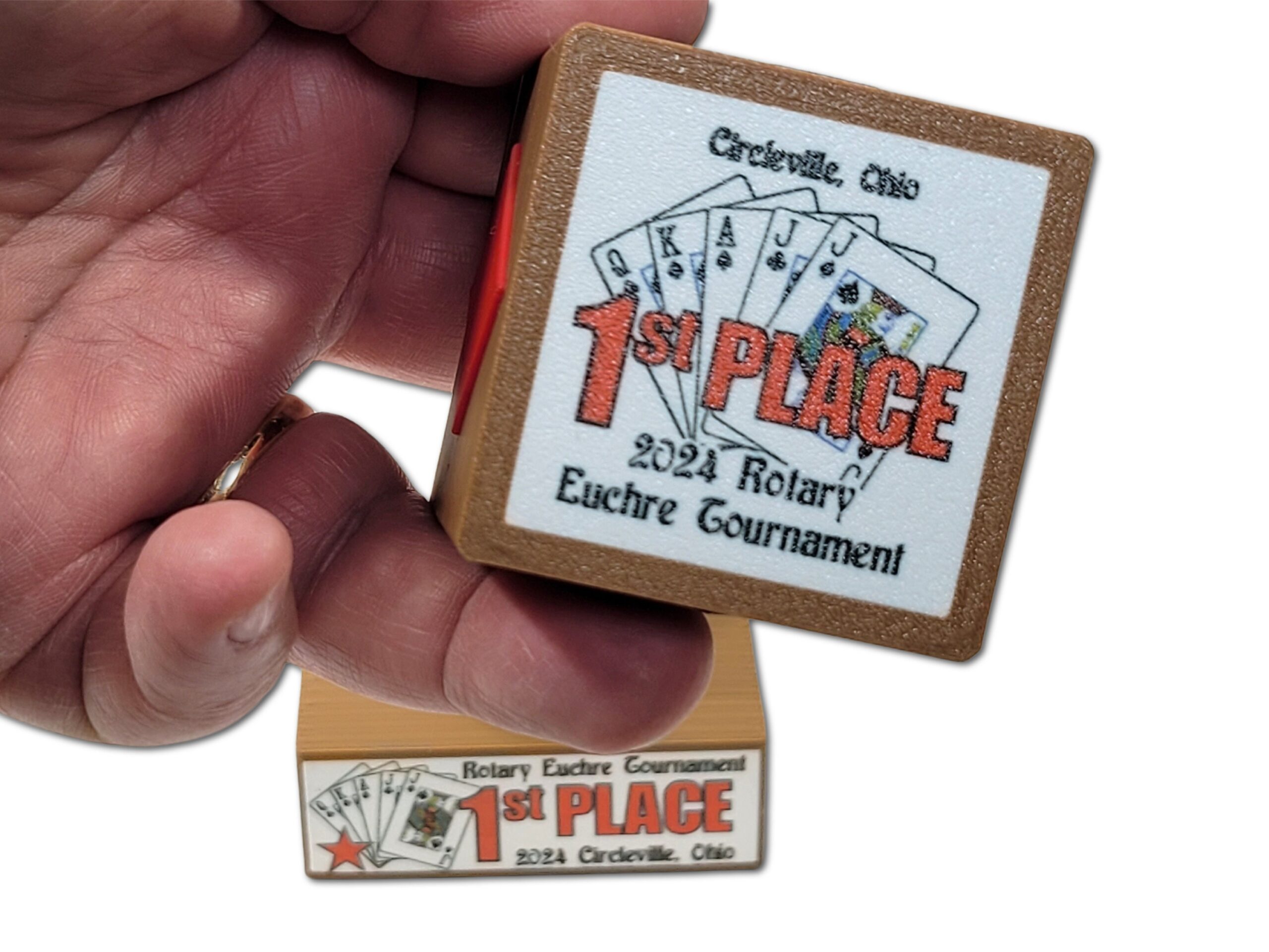 Personalized Euchre Trophy with Trump Marker - Made in USA - Image 8