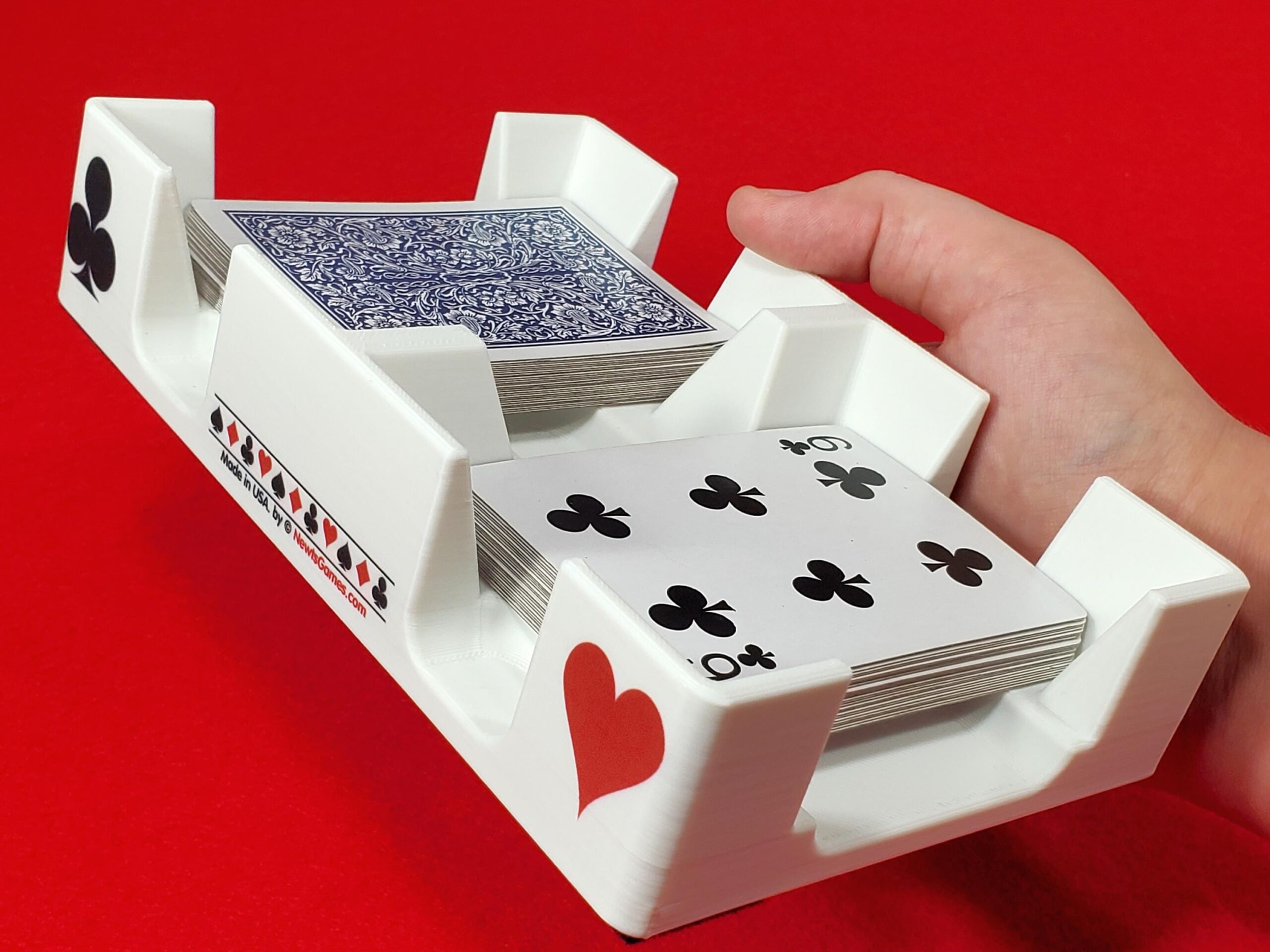 Playing Card Tray: White, Busting with Pips Plastic Caddy, Suit Design - Made in USA