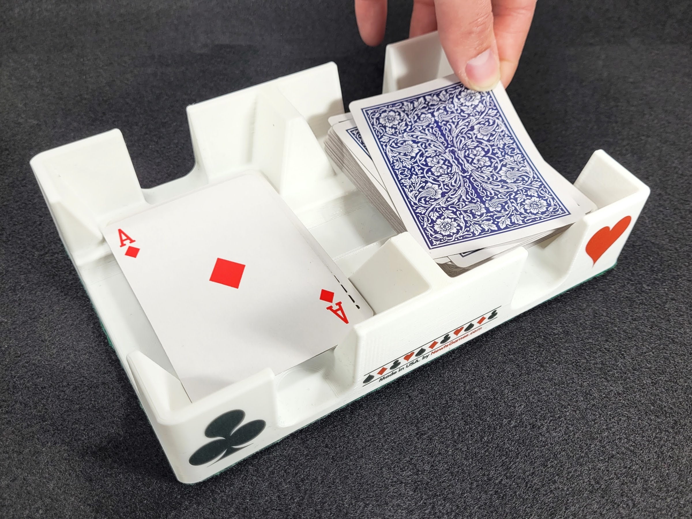 Playing Card Tray: White, Busting with Pips Plastic Caddy, Suit Design - Made in USA - Image 3