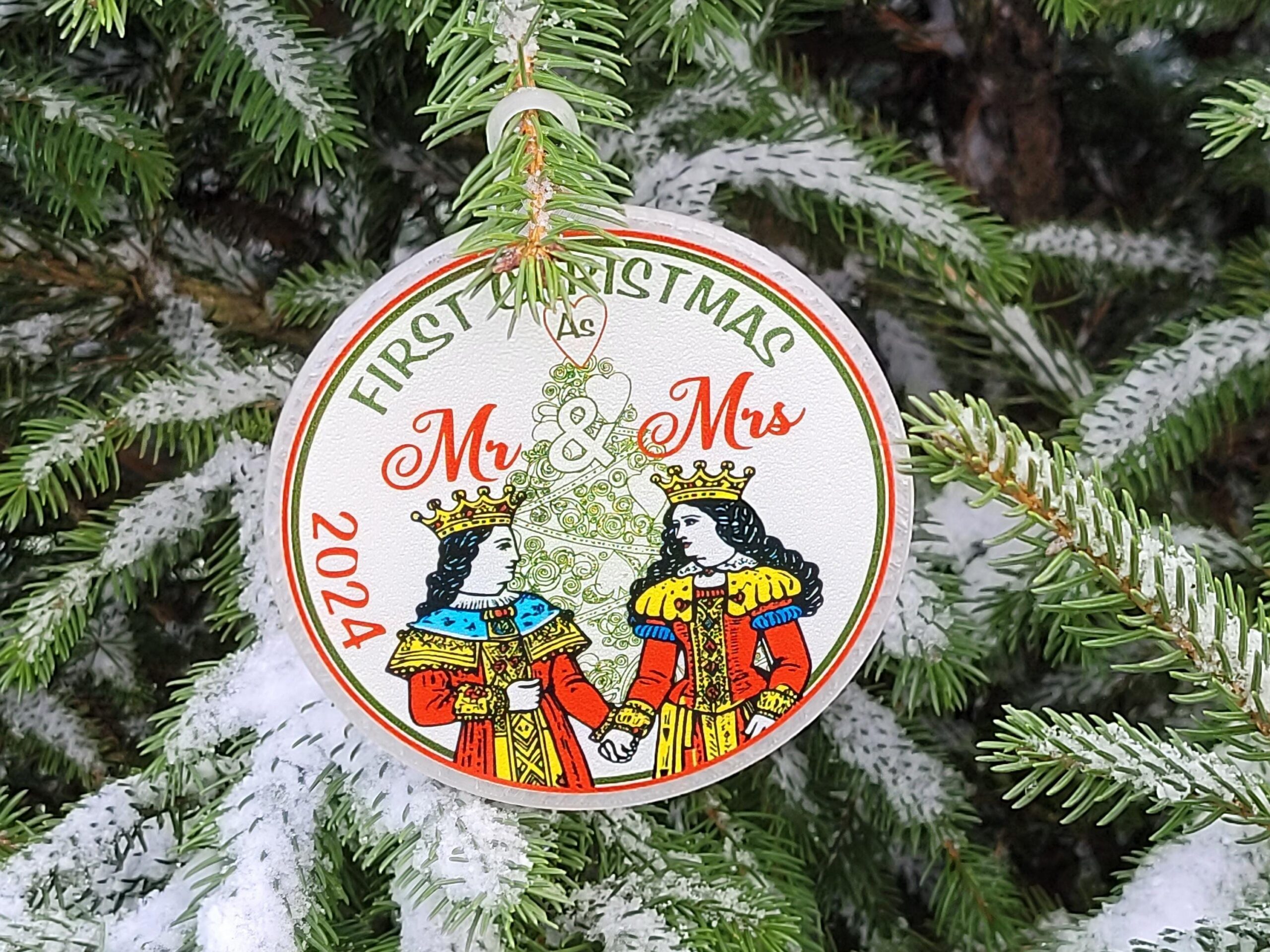 First Christmas Married Ornament: Personalized Mr. and Mrs. Playing Card Ornament