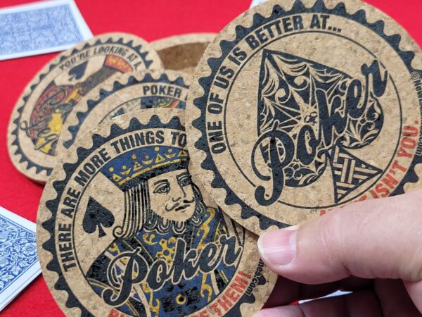 Corked Poker Coaster Set: Card Player Gift, Tournament Award