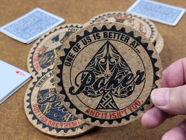 Corked Poker Coaster Set: Card Player Gift, Tournament Award - Image 2