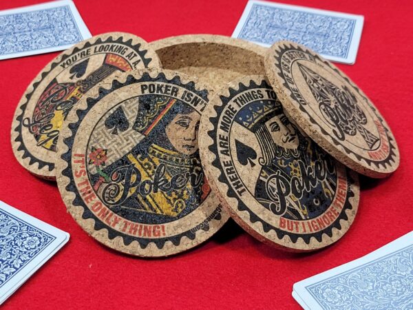 Corked Poker Coaster Set: Card Player Gift, Tournament Award - Image 9